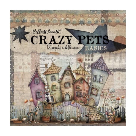 BELLALUNA "CRAZY PETS" BÁSICOS 12 PAPELES 8"X8"