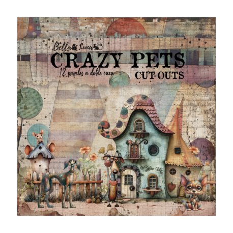 BELLALUNA "CRAZY PETS" RECORTABLES 12 PAPELES 8"X8"