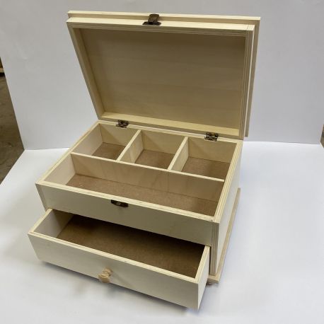 CAJA JOYERO CON CAJON YCOMPARTIMENTOS MADERA 27x19x15cm