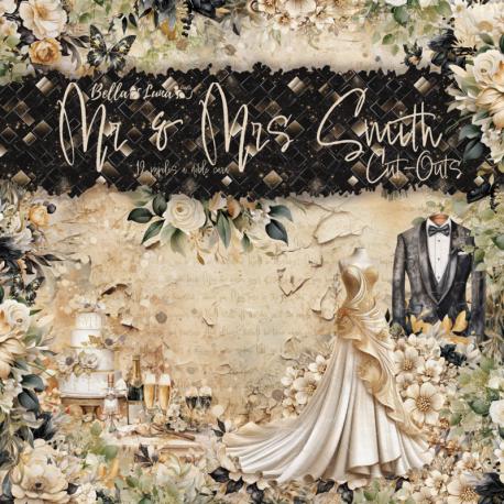 BELLALUNA "MR & MRS SMITH" RECORTABLES 12 PAPELES 8"X8"