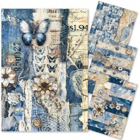 Mixed Media rice paper A4 URBAN BLUE DENIM