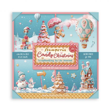 Bloc Scrap 22 hojas 20x20 (8"x8") 1 cara CANDY CHRISTMAS