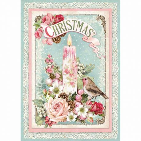 Papel de arroz DinA4 Pink Christmas candle